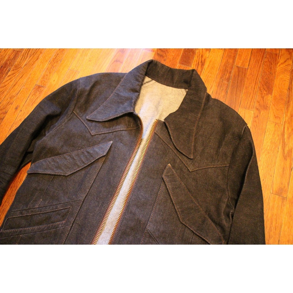 Vintage inspired dark denim jean jacket coat